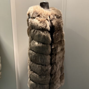 Gilet long en fausse fourrure beige