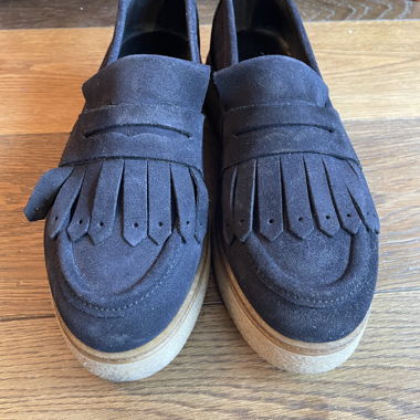 Navy suede platform loafers