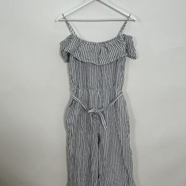 Striped linen blend jumpsuit