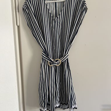 Striped dress with removable belt