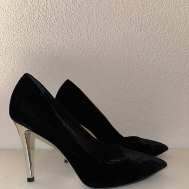 Navyboot High Heels schwarz Samt - silver