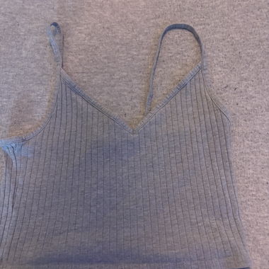 Grey Ribbed Top with Lace-Up