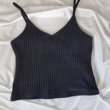 Black Ribbed Crop Top with Spaghetti Straps