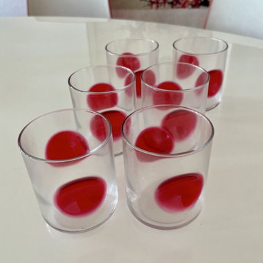6 verres design à pois rouges NEUF!
