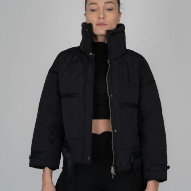 Schwarze Puffer-Steppjacke