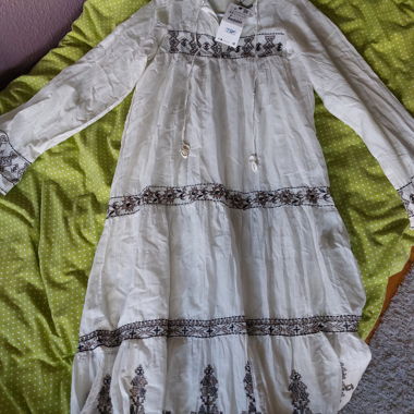 White Boho Long Dress Embroidered Zara XS