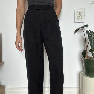 Black linen-effect trousers