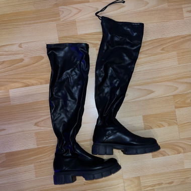 BLACK FAUX LATEX BOOTS CATWALK 