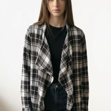 Camicia cardigan a quadri nero e bianco XS
