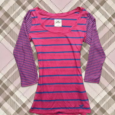 Vintage Hollister Longsleeve mit rosa-blauem Streifen