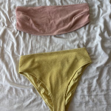 Bikini côtelé rose et jaune