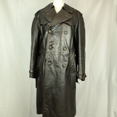 Vintage Brown Leather Trench Coat with Belt