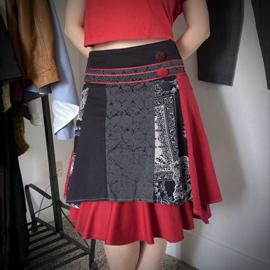 Eclectic Grey, Black & Red Cotton Patchwork Skirt 