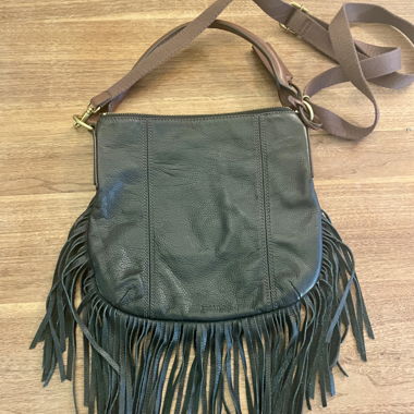 Black leather fringe crossbody bag