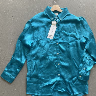 Turquoise Structured Satin Shirt, Size M