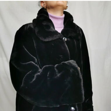 Black fake fur oversized vintage coat