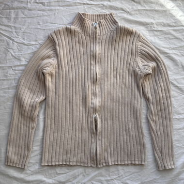 Beige Knit two-way zip Sweater