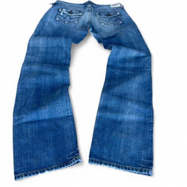 Jeans Y2K à patchwork délavé et abîmé, taille basse, bootcut