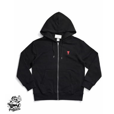 Zipper AMI Paris nero con logo rosso, taglia XL