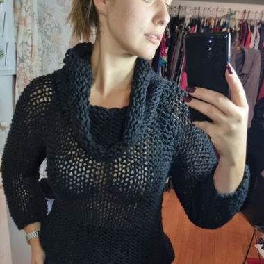 Schwarzer Grobstrickpullover, Rollkragen, Gr.38/40