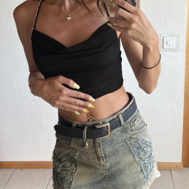 Black crop top with sparkles on the straps