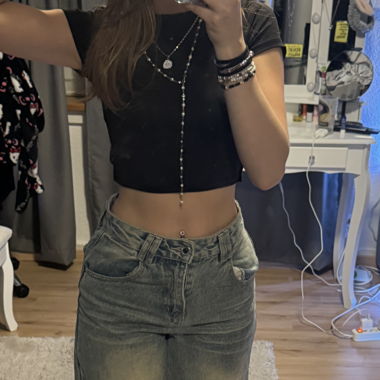 Black Crop Top with Straps, XS