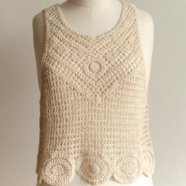 Top Débardeur en Dentelle Crochet Crème