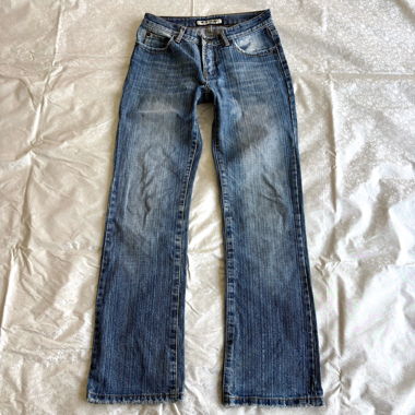 JEANS BOOTCUT IN DENIM SPESSO A RIGHE PINSTRIPE CON VITA PIÙ BASSA