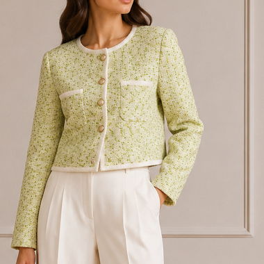 Luxus-Tweedjacke in Grün Creme