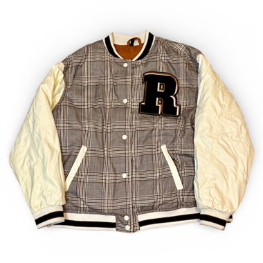 Checked Varsity Jacket with R Patch