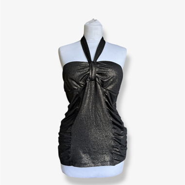 y2k black metallic halter top 