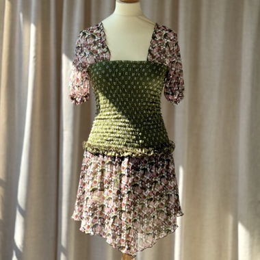TXS - Abito bustier smockato verde rosa - Lunatic