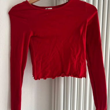 Red Long-Sleeve Crop Top