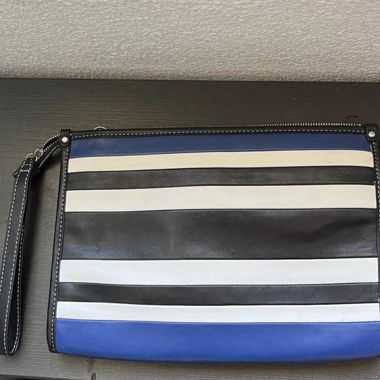 Clutch a righe blu, nera e bianca
