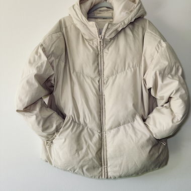 Beige hooded puffer jacket