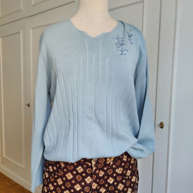 Celestial blue fine knit embroidered sweater