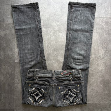 “Petal Y2” Denim Bootcut Jeans mit niedriger Taille