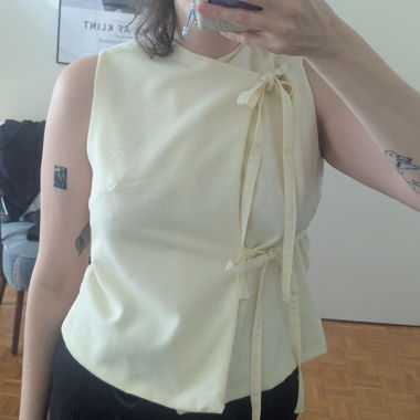 Pastel Yellow Japanese-Style High Neck Wrap Top