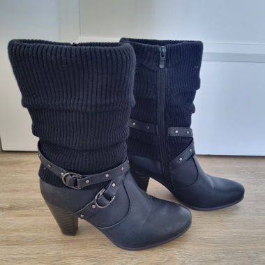 Black Ankle Boots with Knit Shaft