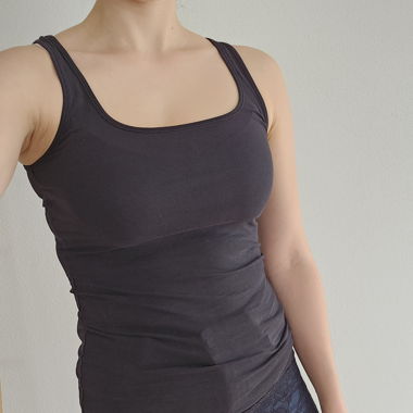 Trägershirt S schwarz mit Spitzensaum