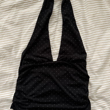 Black Halter Top with Silver Polka Dots
