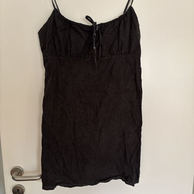 Robe courte à fines bretelles noir/bleu L lin