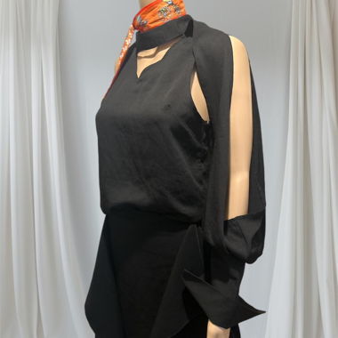 Elegant black blouse, open shoulders