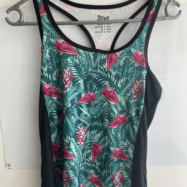 Top sportivo Crivit senza maniche con stampa tropicale Gr. S