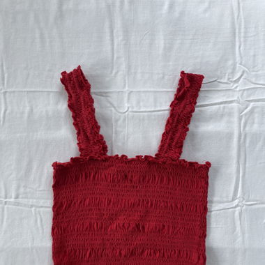 red ruffle top