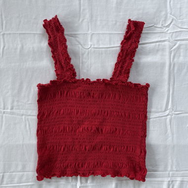 red ruffle top