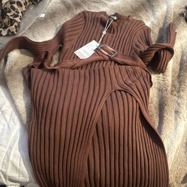 Brown Belted Sweater Dress