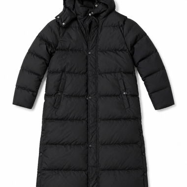 Manteau matelassé long noir à capuche