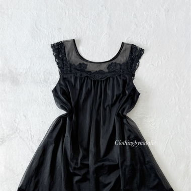 Camicia da Notte Vintage in Chiffon Nero (L)