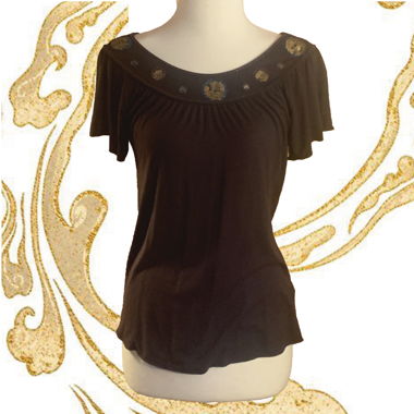 Haut à paillettes décolleté évasé couleur marron